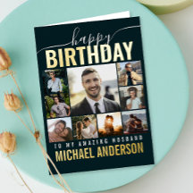 Happy Birthday Husband | Wife Collage Photo Gold