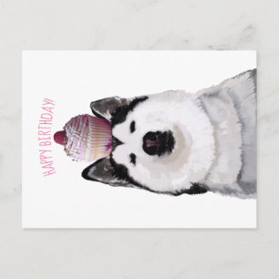 Happy Birthday,Husky and Cake Postcard