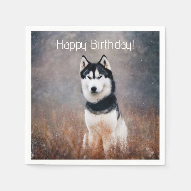 Happy Birthday Husky Napkin (Front)