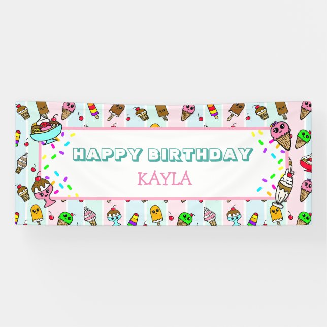 Happy Birthday Ice Cream and Sprinkles Birthday Banner (Horizontal)