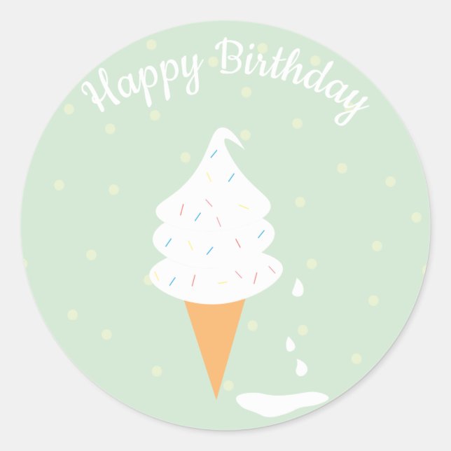 Happy Birthday Ice Cream Cone Sprinkles Polka Dots Classic Round Sticker (Front)