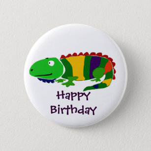 Happy Birthday Iguana Art Button
