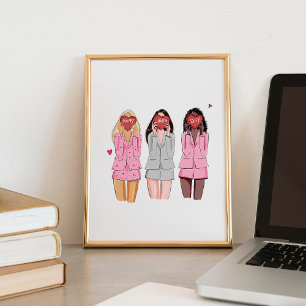 Happy birthday illustration pink girls poster