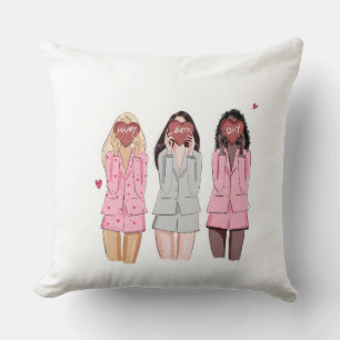 Happy birthday illustration pink girls  throw pillow