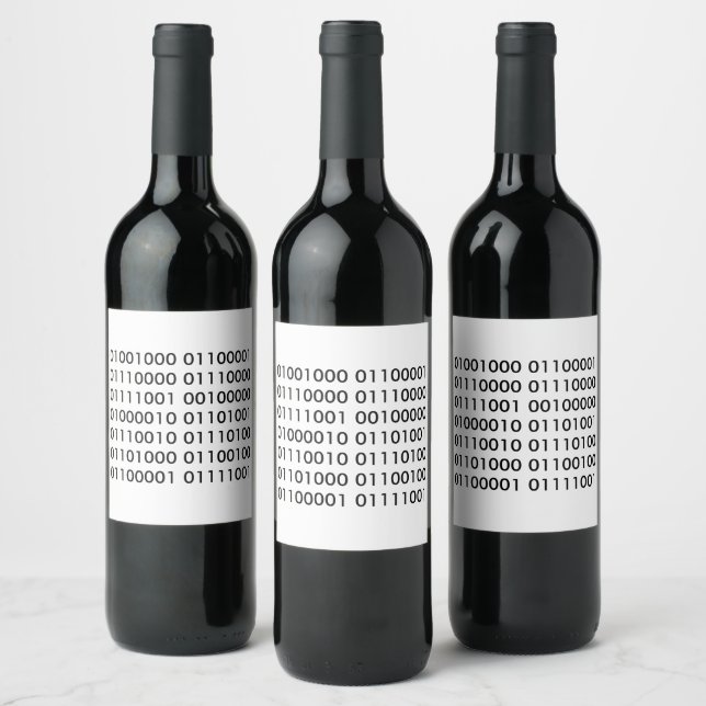 Happy Birthday in Binary Code Wine Label (Bottles)
