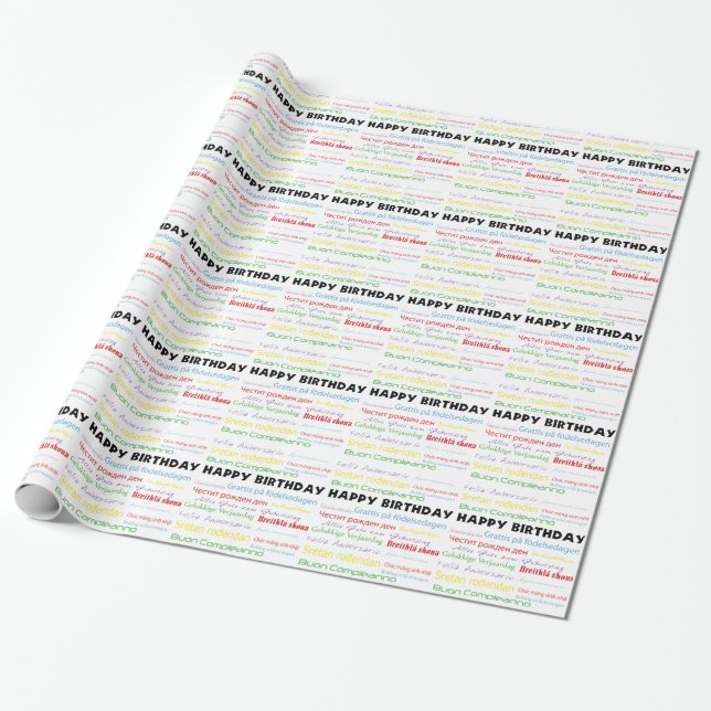 Happy Birthday in Many Languages Wrapping Paper (Unrolled)
