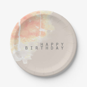 Happy Birthday in Sand Colour Paper Plate