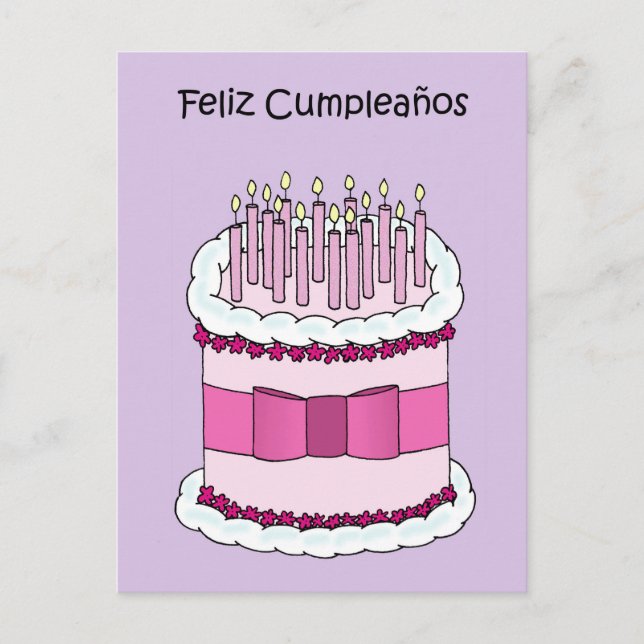 Happy Birthday in Spanish Cake and Candles Postcard (Front)