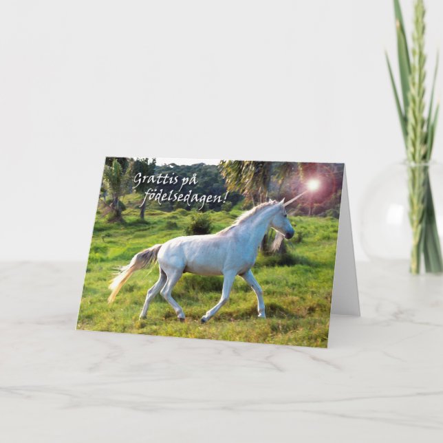 Happy Birthday in Swedish, Unicorn Gallop Card (Front)
