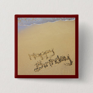 Happy Birthday in the Sand 2 Inch Square Button