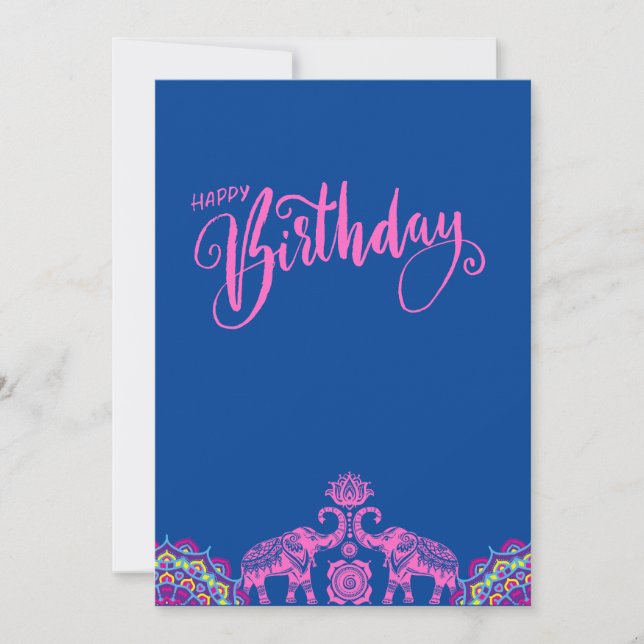 happy birthday indian elephant design invitation (Front)