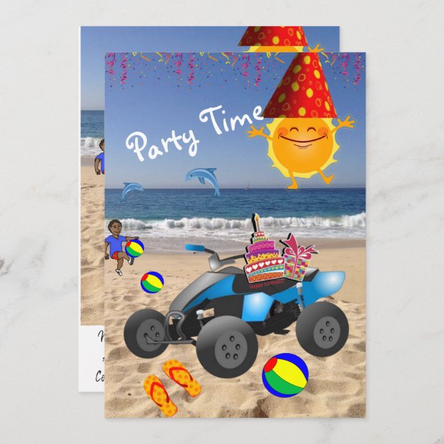 Happy Birthday Invitation African Boy Beach Bum (Front/Back)