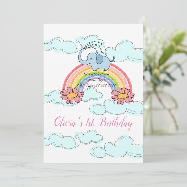 Happy Birthday Invitation Baby Blue Elephant (Standing Front)