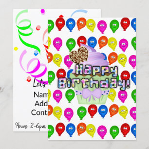 Happy Birthday Invitation Balloons Cupcakes