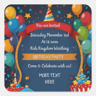 Happy Birthday Invite Square Sticker