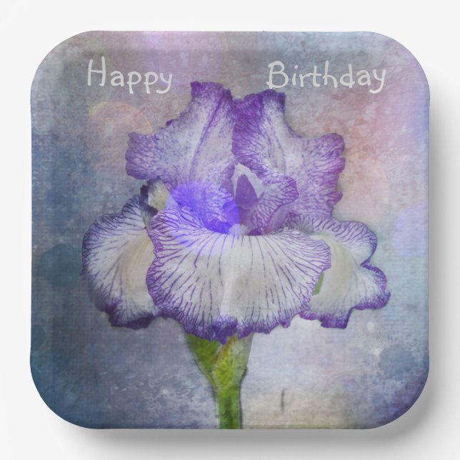Happy Birthday Iris Paper Plates (Front)