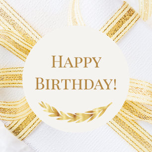 Happy Birthday ivory gold Classic Round Sticker
