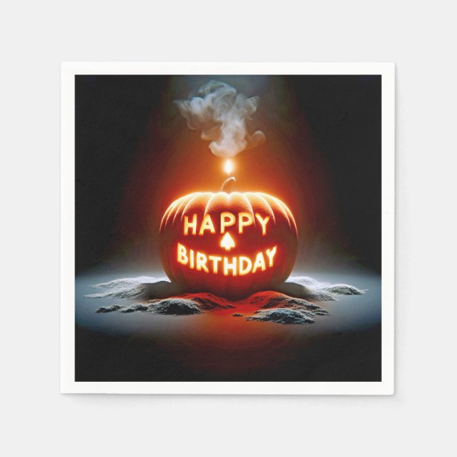 Happy Birthday Jack-o-lantern Candle Napkin (Front)
