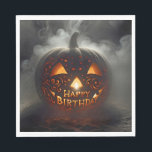 Happy Birthday Jack-o-lantern In Smoke Napkin<br><div class="desc">An eerie jack-o-lantern with intricate carvings and the words "Happy Birthday" illuminated from within is surrounded by swirling smoke</div>