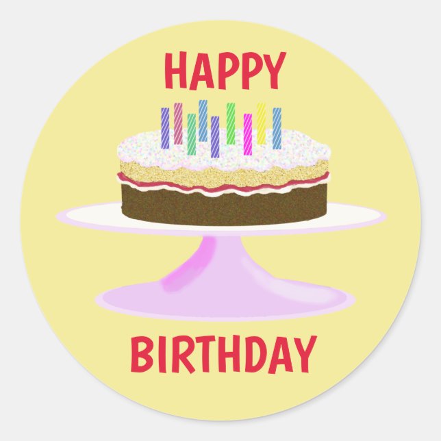 Happy Birthday jam sponge cake with candles Classic Round Sticker (Front)