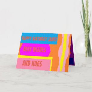 Happy birthday Janet pale orange lemon pink design Thank You Card