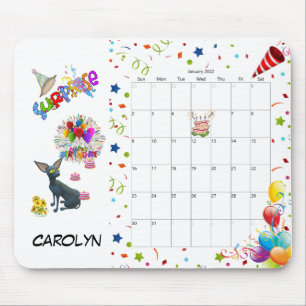Happy Birthday January 2022 Calendar Mouse Pad