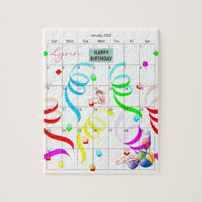 Happy Birthday January 2022 Calendar Puzzles  (Vertical)