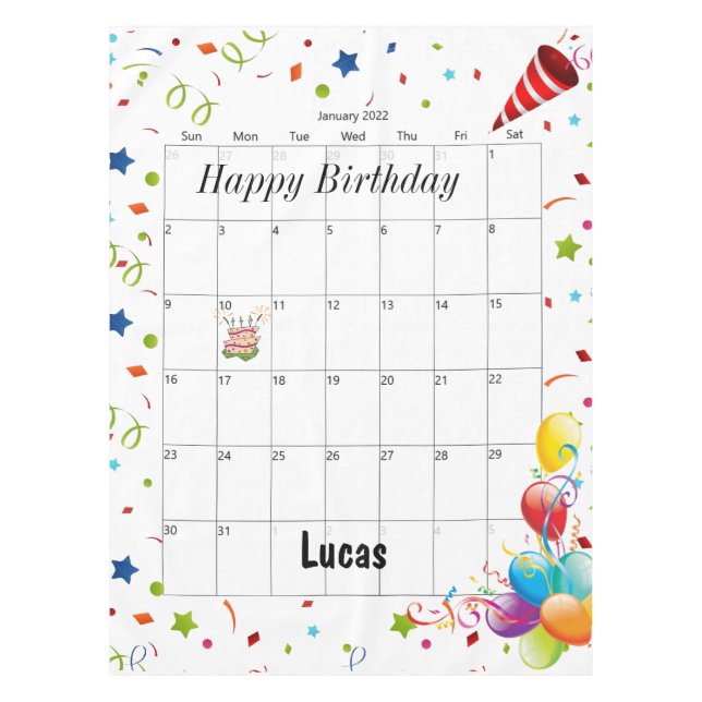 Happy Birthday January 2022 Tablecloth  (Front)