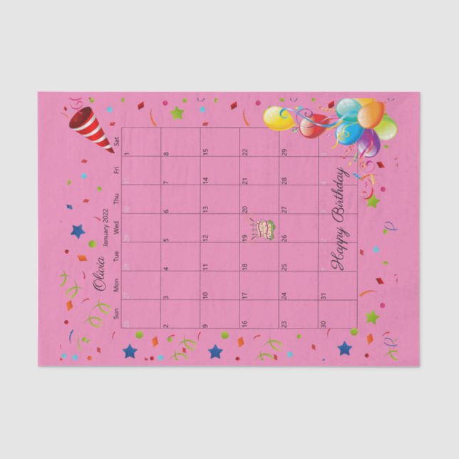 Happy Birthday January 2022 Tissue Paper (Front)