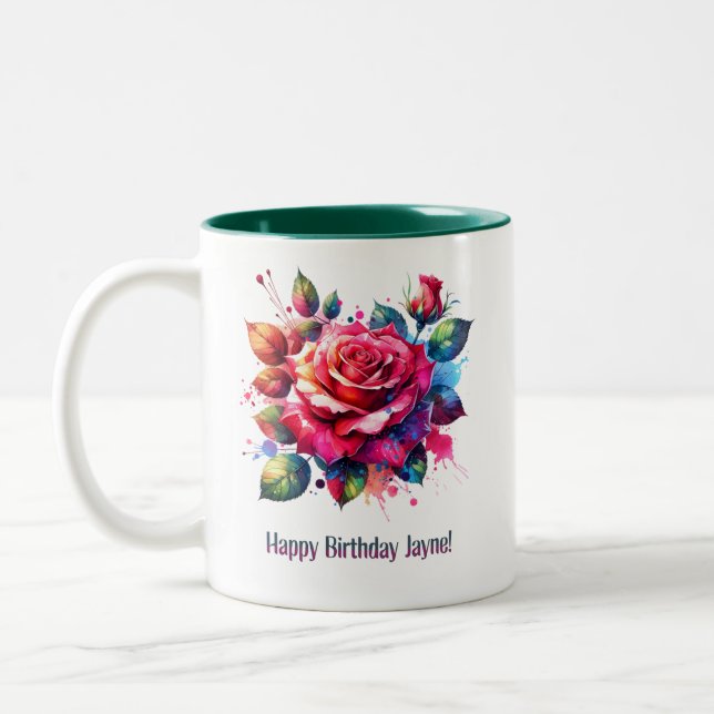 Happy Birthday Jayne Two-Tone Coffee Mug (Left)