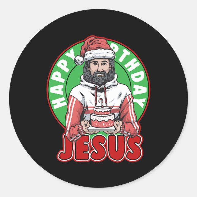 Happy Birthday Jesus Cake Xmas Merry Christmas Gif Classic Round Sticker (Front)