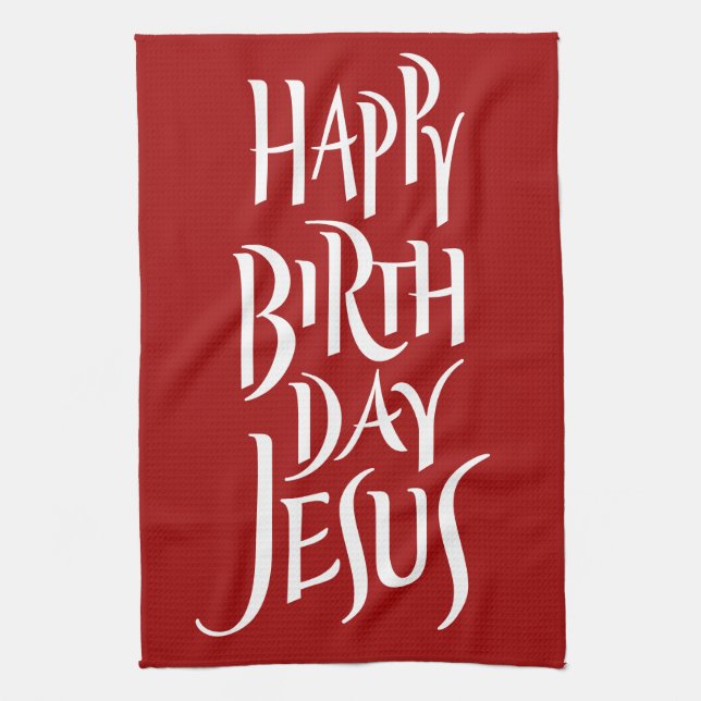 Happy Birthday Jesus Christian Calligraphy Christ  Kitchen Towel (Vertical)