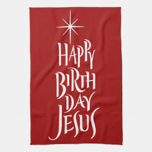 Happy Birthday Jesus Christian Calligraphy Star    Kitchen Towel