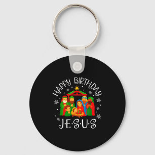 Happy Birthday Jesus Christmas Pajamas Xmas Squad Keychain