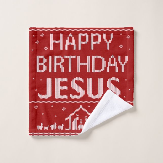 Happy Birthday Jesus Christmas Sweater Christian Bath Towel Set (Wash Cloth)