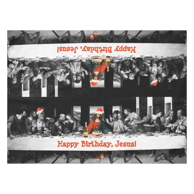 Happy Birthday, Jesus! Funny Christmas Tablecloth (Front (Horizontal))