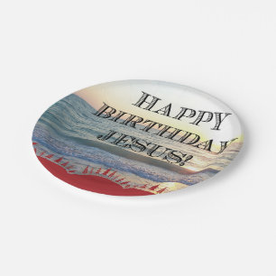 Happy Birthday Jesus Over The Ocean Paper Plate