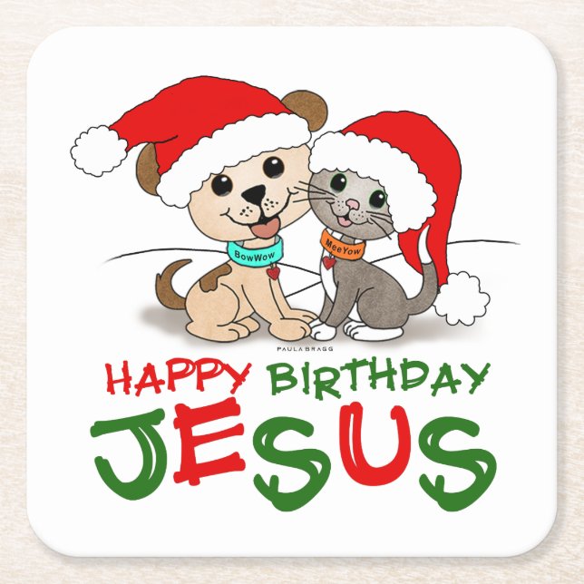 Happy Birthday Jesus Square Paper Coaster (Front)