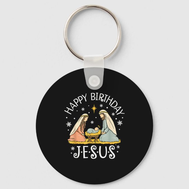 Happy Birthday Jesus Ugly Christmas Sweater Christ Keychain (Front)