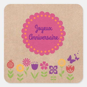Happy birthday   Joyeux Anniversaire Square Sticker