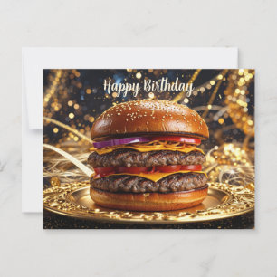 Happy Birthday Juicy Hamburger on the Plate Postcard
