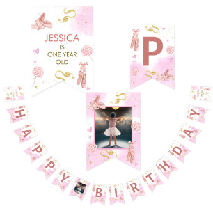 Happy Birthday Kids Ballerina Tutu Cute Pink Bow Bunting Flags