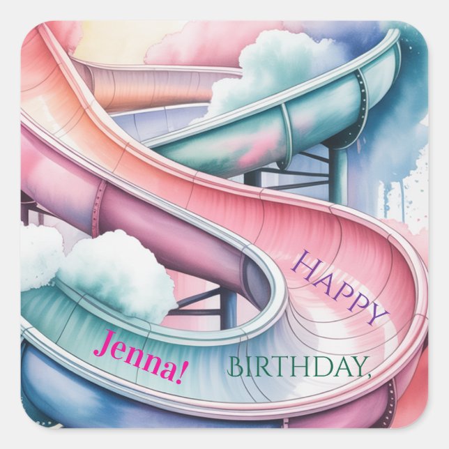 Happy Birthday Kids’ Birthday Waterslide Party Square Sticker (Front)