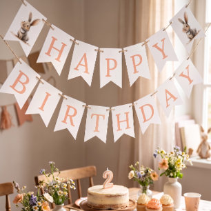 Happy Birthday Kids Bunny Birthday Pink Bunting Flags