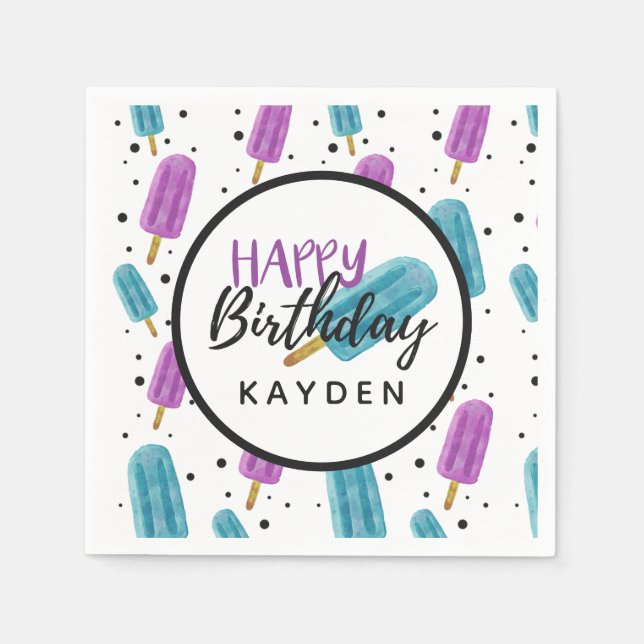 Happy Birthday Kid's Summer Ice Pop Party Cake Napkin (Front)