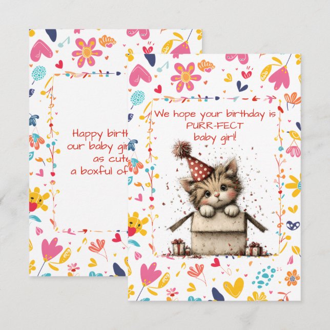 Happy Birthday Kitten Baby Girl Invitation (Front/Back)