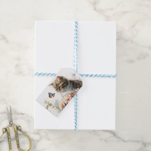 Happy Birthday Kitten In Garden  Gift Tags