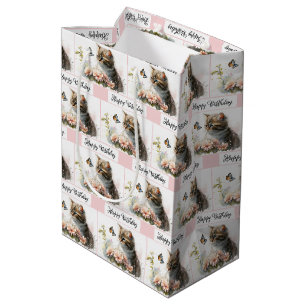 Happy Birthday Kitten In Garden  Medium Gift Bag