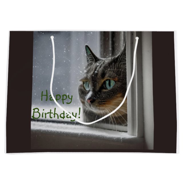 Happy Birthday Kitty Cat Large Gift Bag (Front)