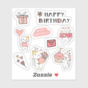 Happy Birthday Kitty cat Sticker sheet